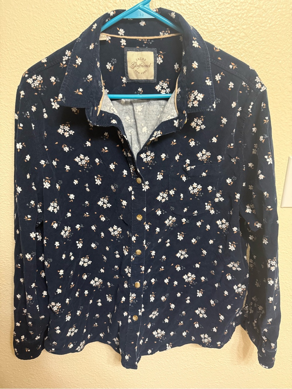 Jachs Navy Floral Button-Down Shirt with White Blossoms